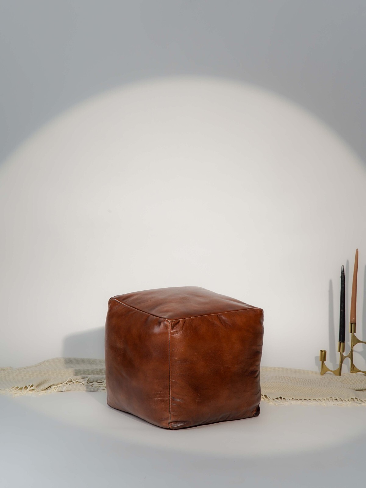BBH HOMES HANDMADE ECO-FRIENDLY SQUARE SHAPED STUFFED BUFFALO LEATHER BROWN POUF