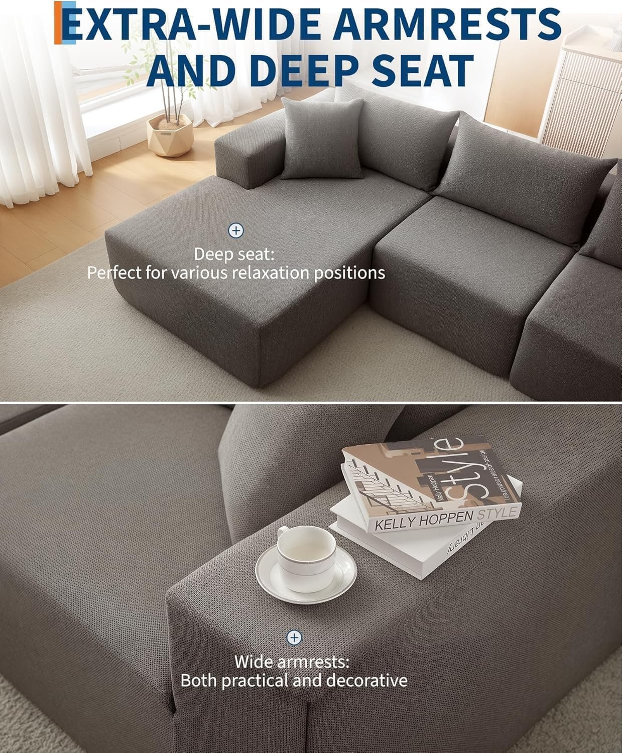 108" Modern L-Shaped Sectional Sofa Couch, Modular Cloud Sofa with Chaise Left