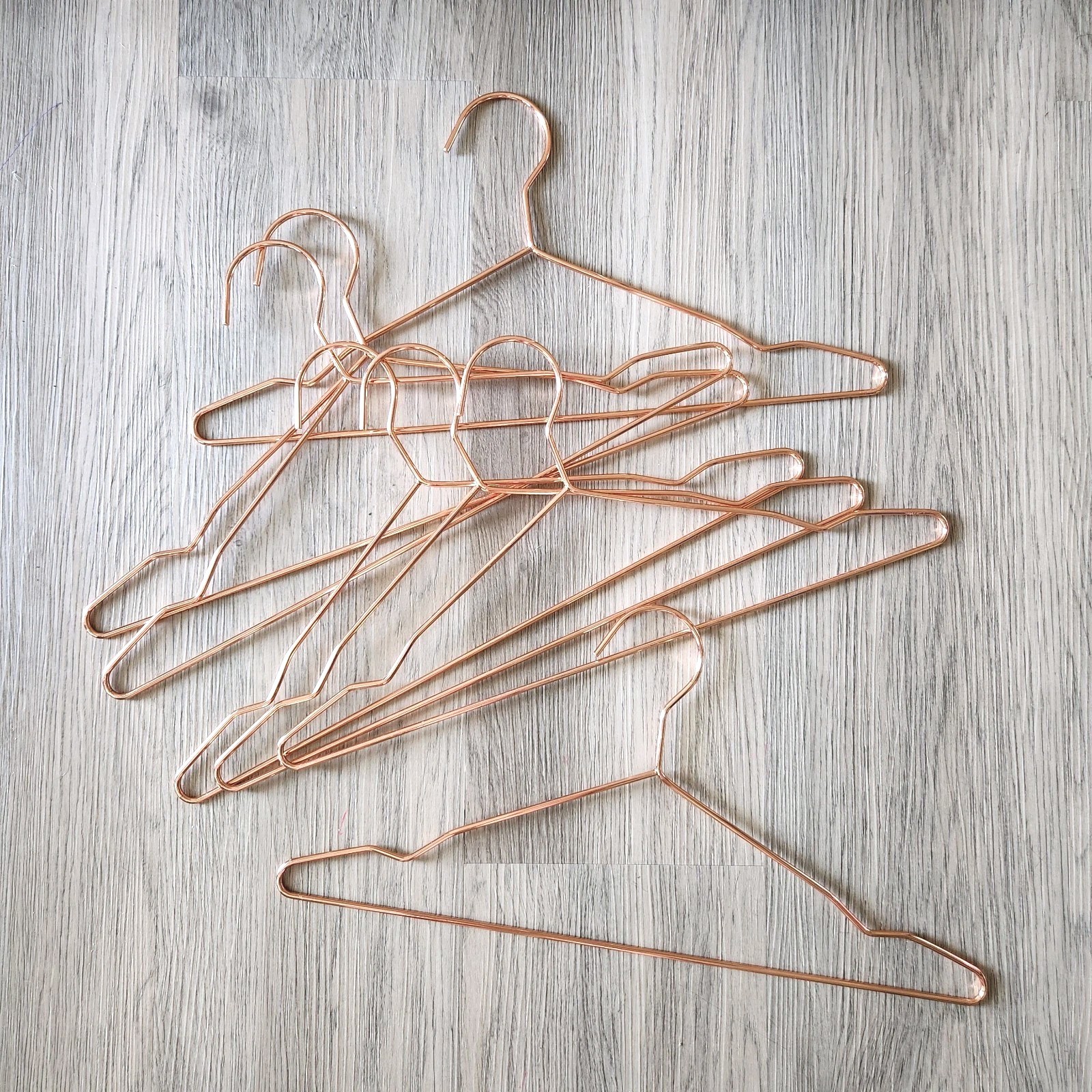 Copper Clothes Hanger Lot Of 7 Shiny Metal Wire Top 16.5"