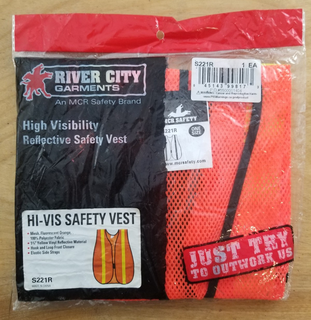 River City Garments Adult One Size Mesh Safety Vest Neon Orange Yellow