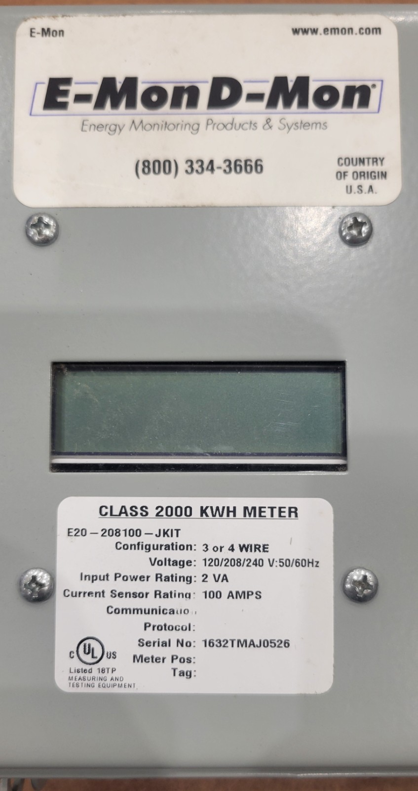 E-Mon D-Mon Class 2000 KWH Meter w/ 3x E-Mon split-core current transformers