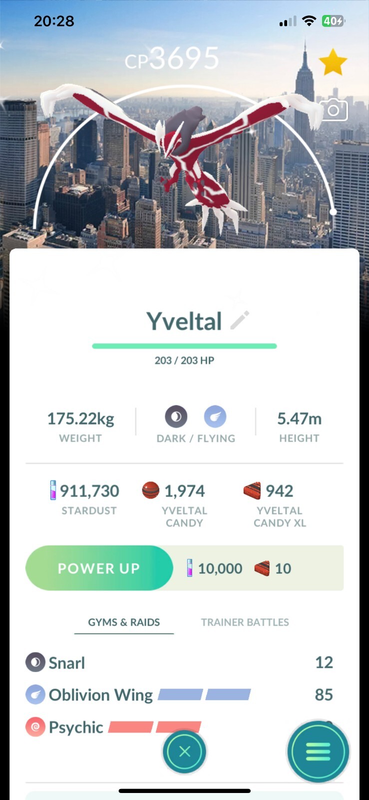 Shiny Yveltal New York background LeveI 40  3 moveset  - Trade - Read Descript