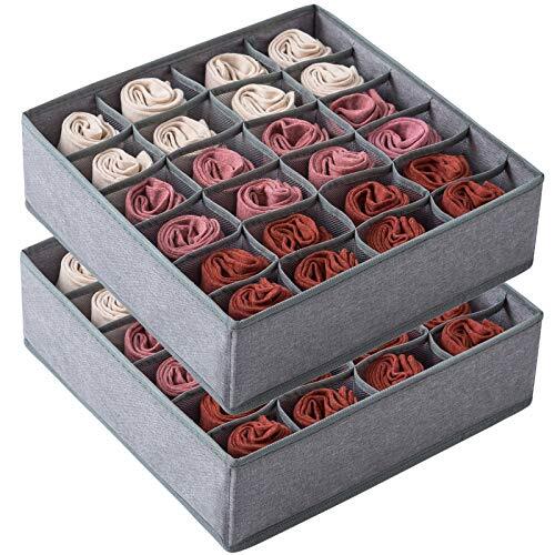 2 Pack Socks Underwear Drawer Organizer Divider or 16 Cell 24 Cell Gray