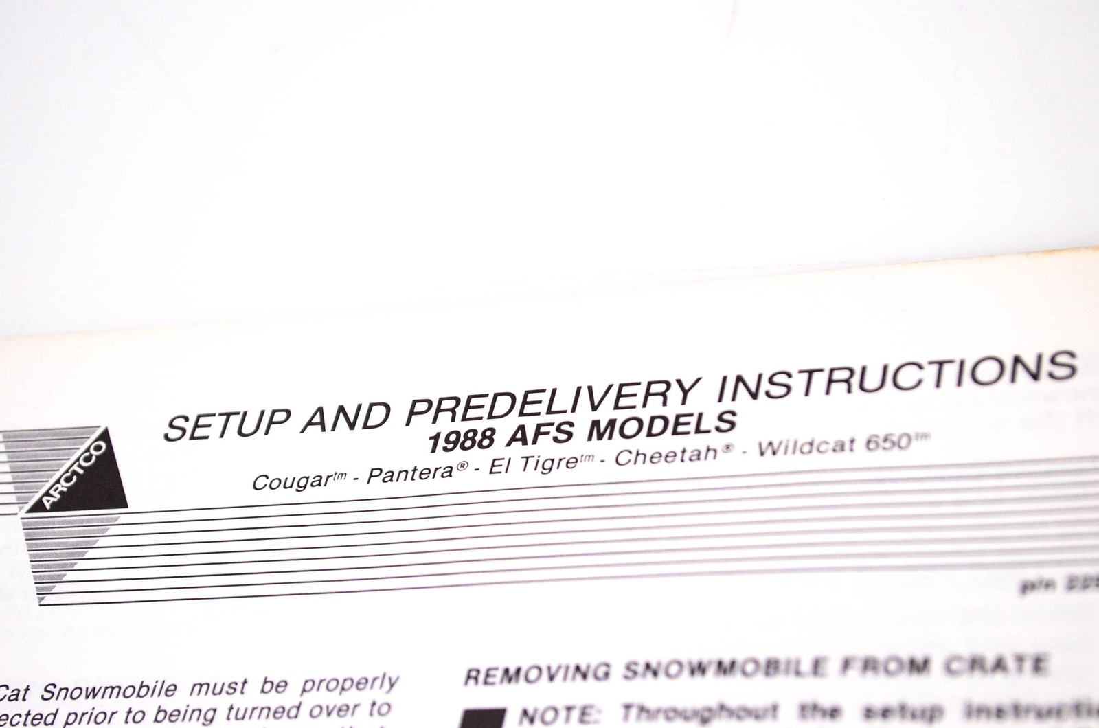 Arctco Setup & Predelivery Instructions 1988 AFS Models