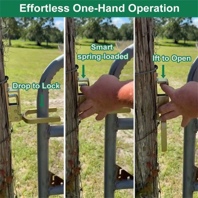 Heavy Duty Instant Locking Gate Latch One-Hand Use for Farm Ranch Backyard