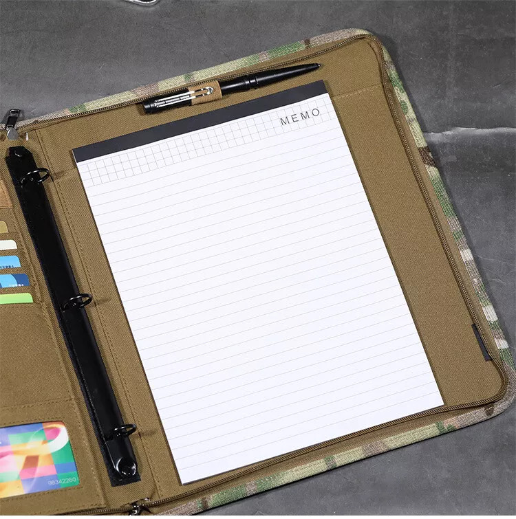 Tactical A4 3-Ring Binder Padfolio Notepad Weatherproof Notebook Cover w/ Zipper