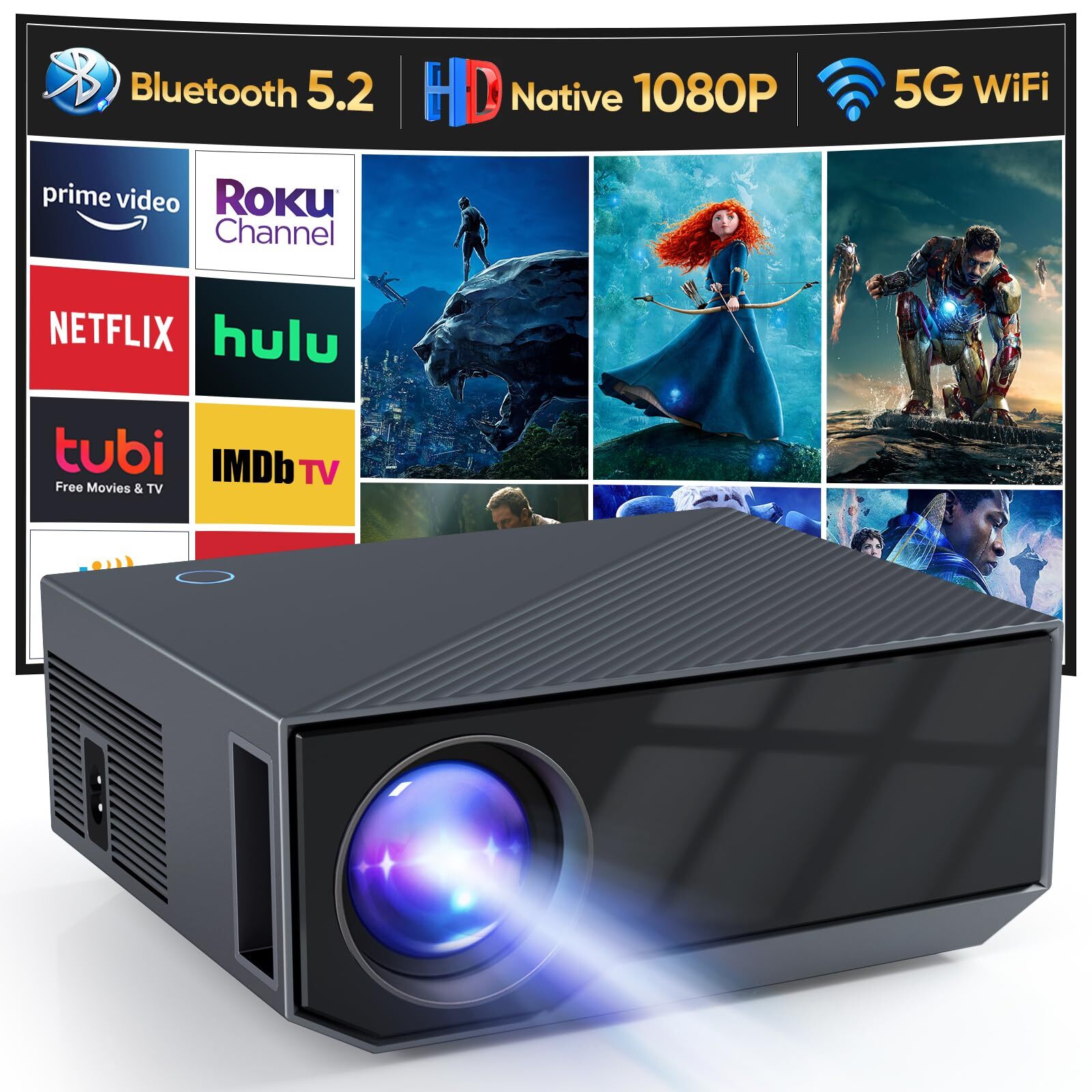 Wielio Projector with Wifi and Bluetooth 18000L , 300" Max Bild