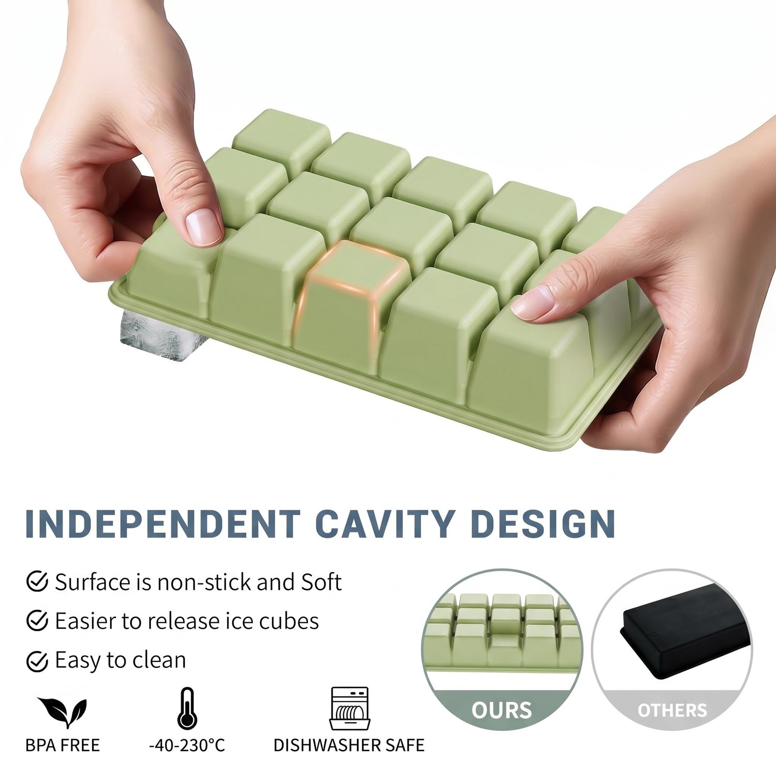 2 Pack Green Silicone Ice Cube Trays Easy Release with Lids