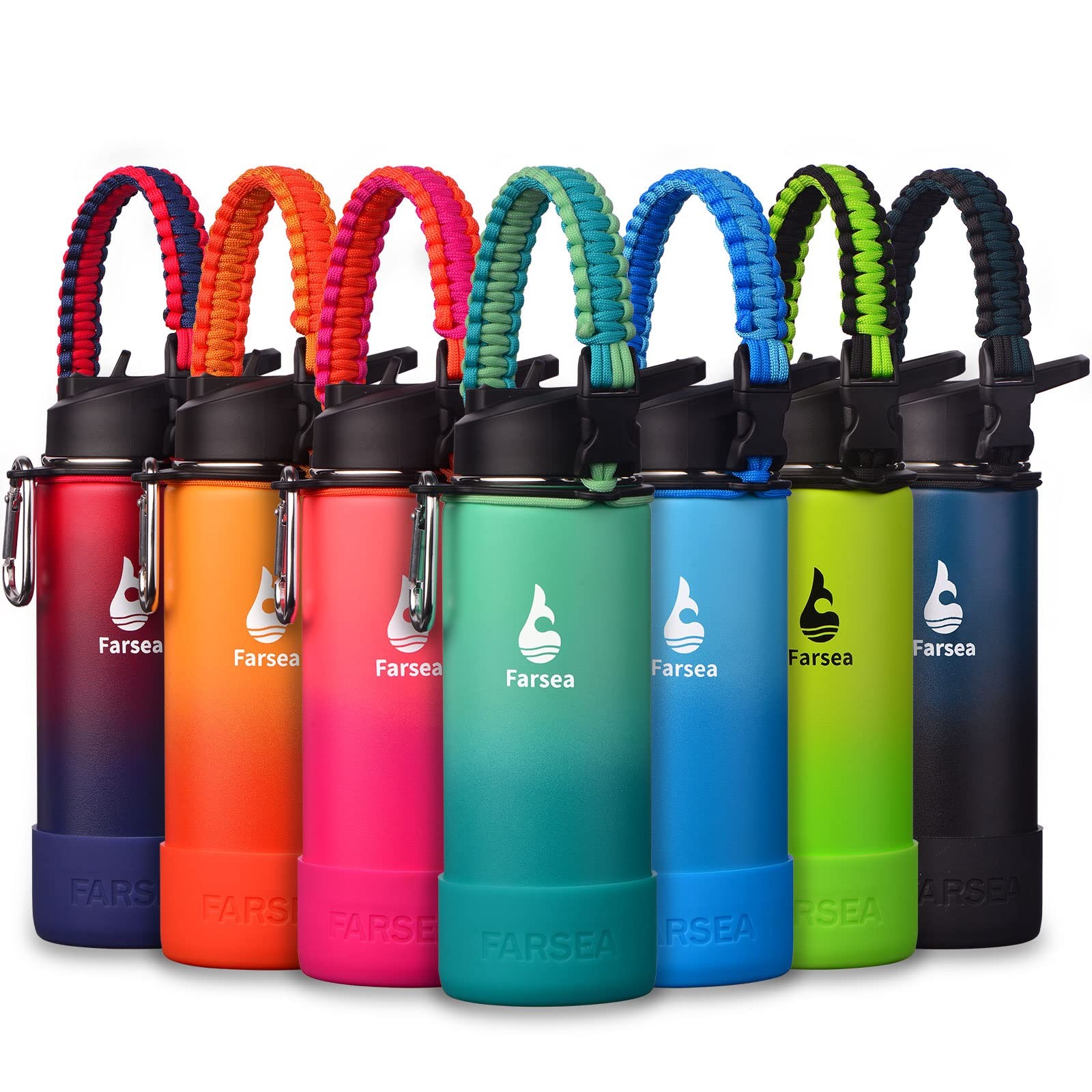 Farsea Insulated Water Bottle With Paracord Handle Protective Silicone Boot a...
