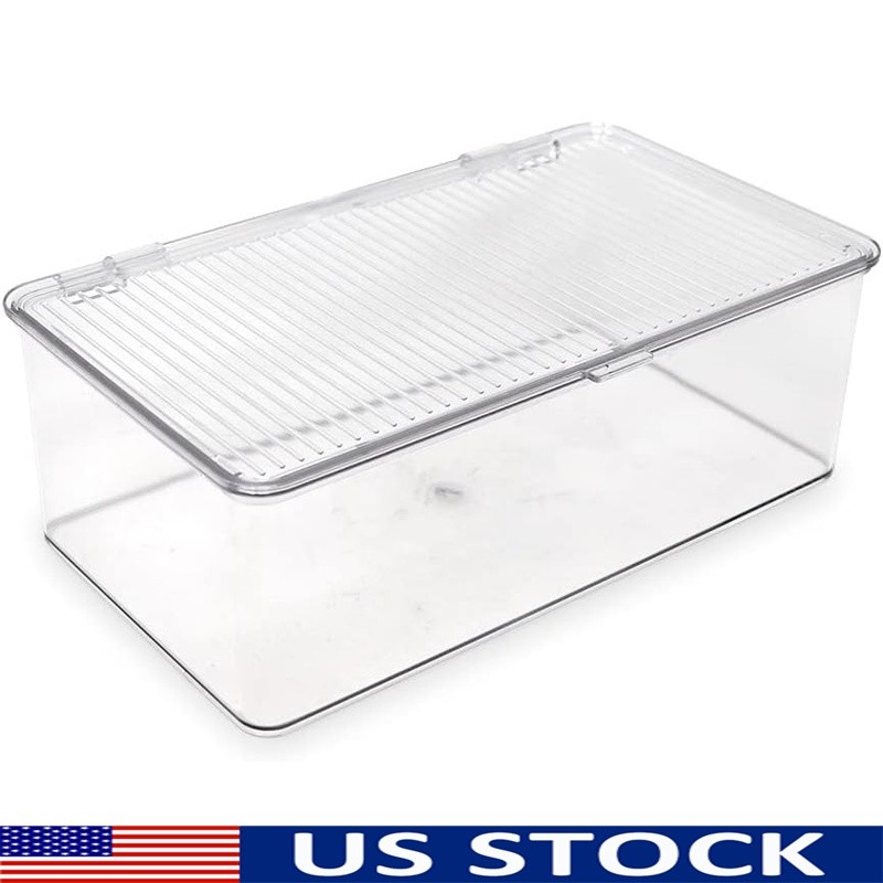 Stackable Clear Organizer Bin W/ Hinged Lid Home Office Craft Supplies New