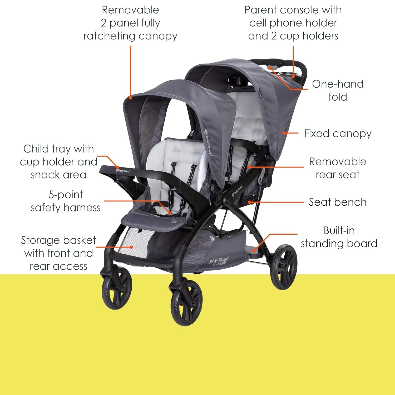 Sit N Stand Double Stroller Dash Grey Foldable Lightweight Travel Friendly