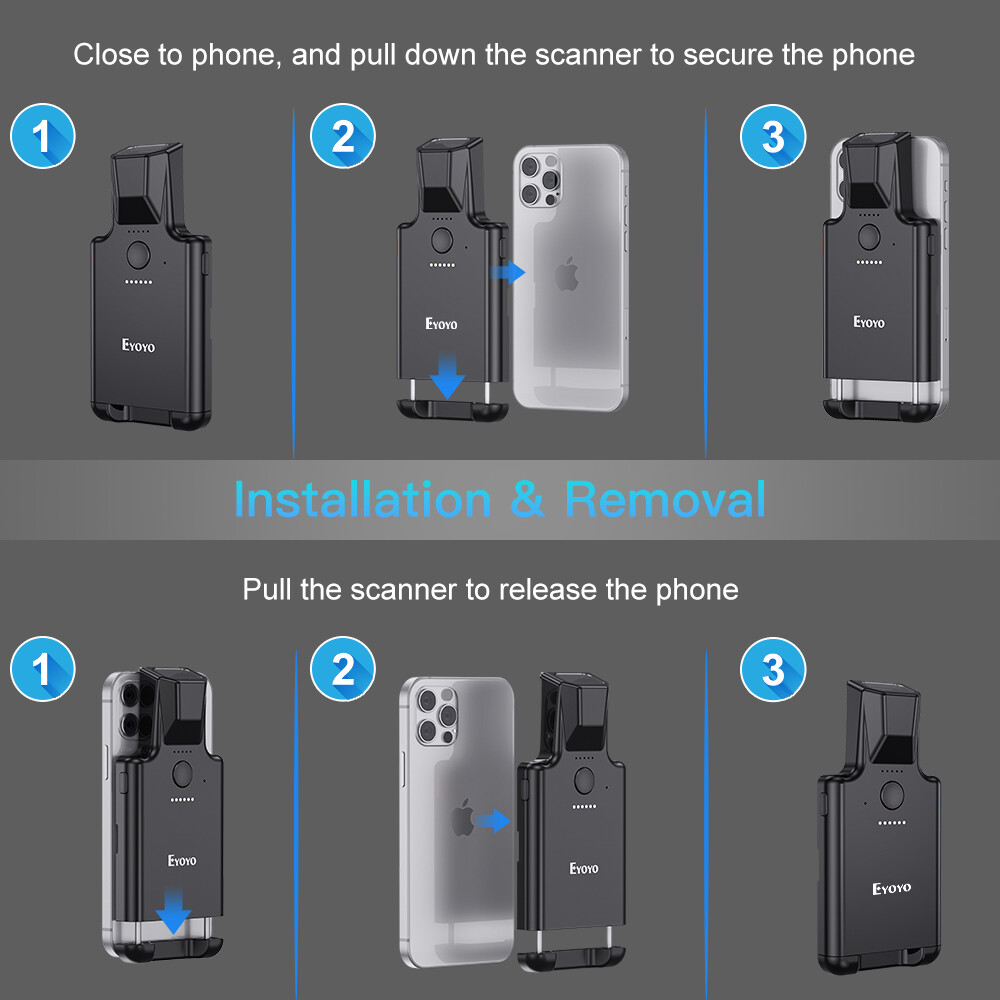 Eyoyo 1D 2D Phone Back Clip Cover Barcode Scanner Bluetooth Bar Code Reader