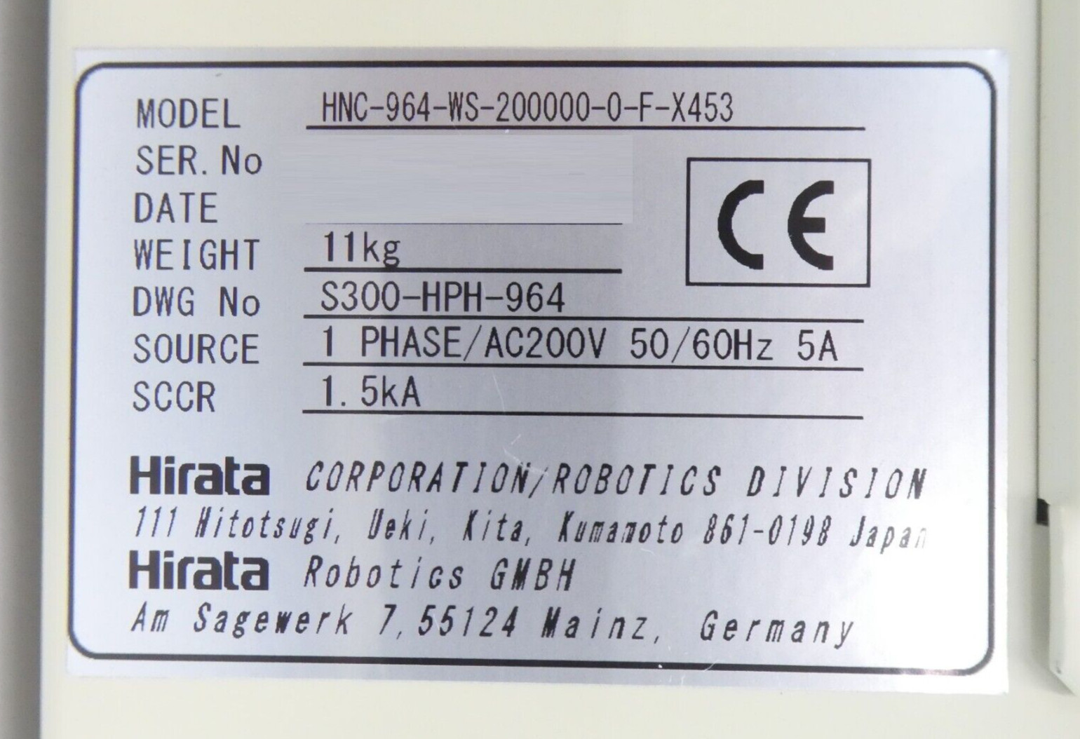 Hirata HNC-964-WS-200000-0-F-X453 Robot Controller Module Working Surplus