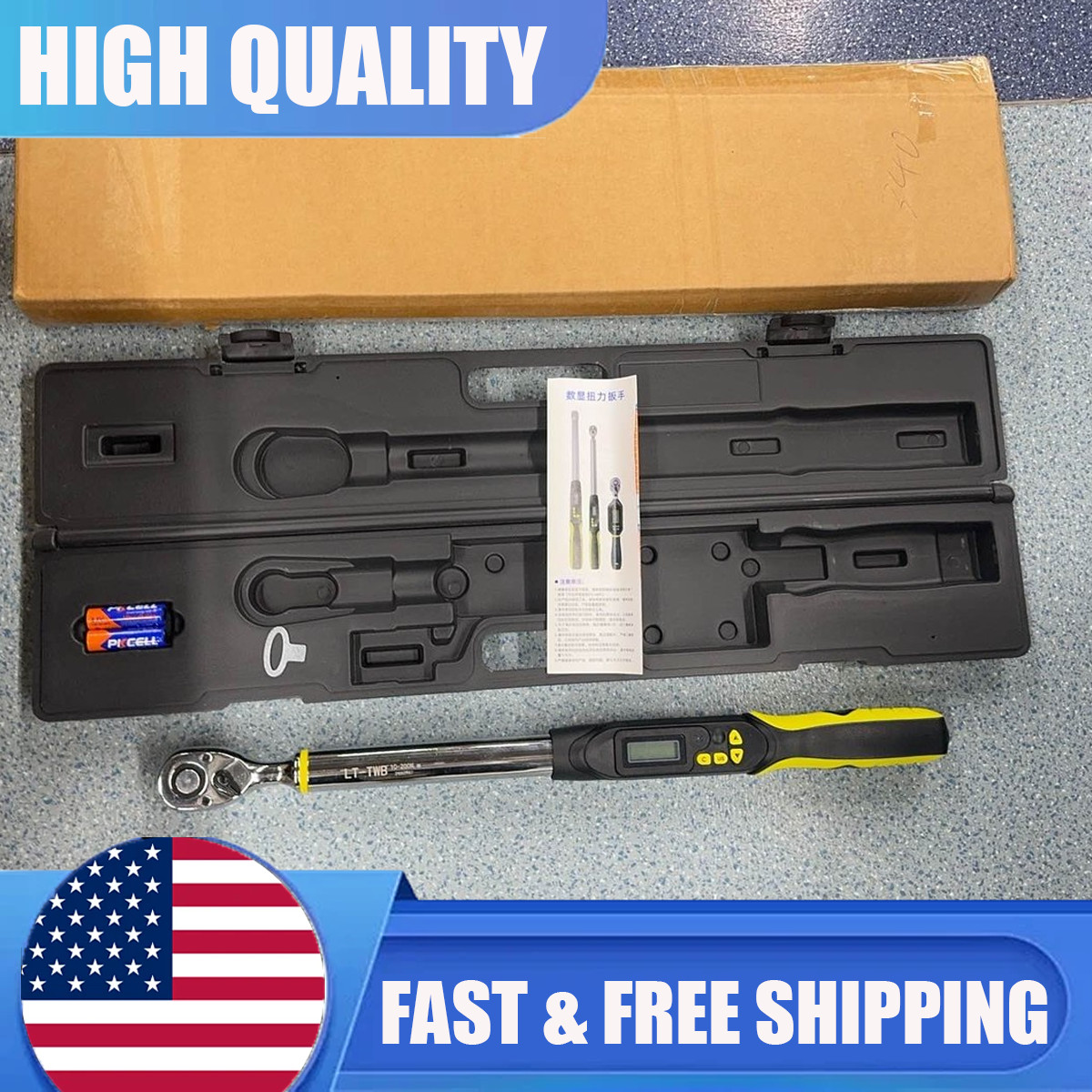 10-200Nm  Adjustable 1/2" Drive Calibrated Digital Torque Wrench & Battery & Key