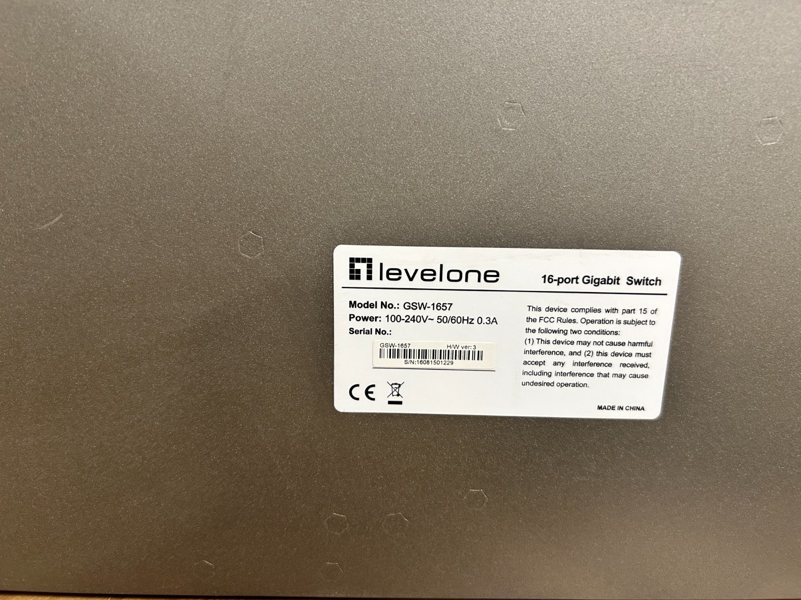 LevelOne GSW-1657 16 Port Ethernet Switch