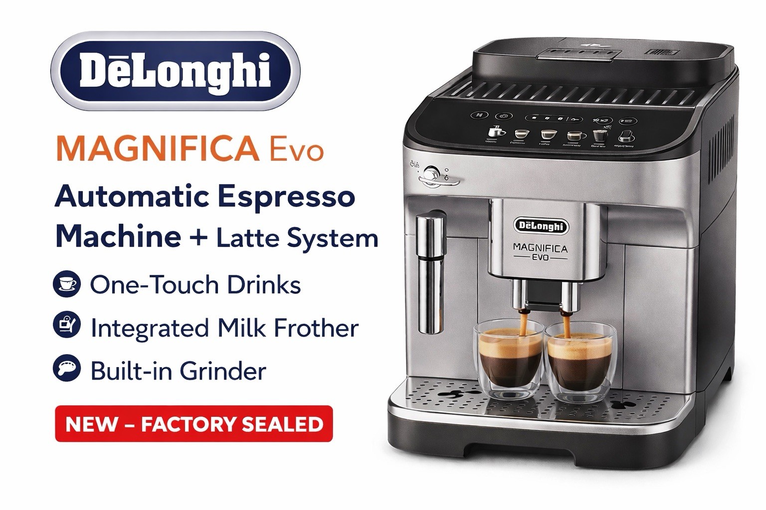 NEW DeLonghi Magnifica Evo ECAM29034SB Automatic Espresso Machine Latte System