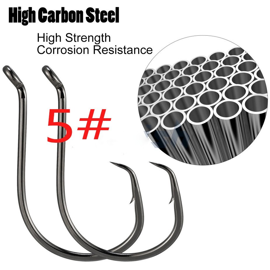 100pcs Circle Fishing Hooks 5# 5/0 Ultra Sharp Carbon Steel Octopus Offset*-/