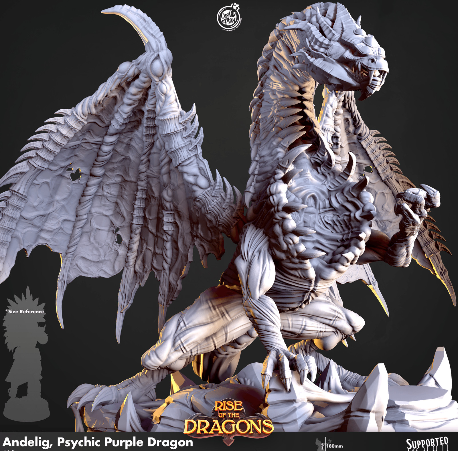 3D Printed Cast n Play Andelig Psychic Purple Dragon Rise of the Dragons 28 32mm