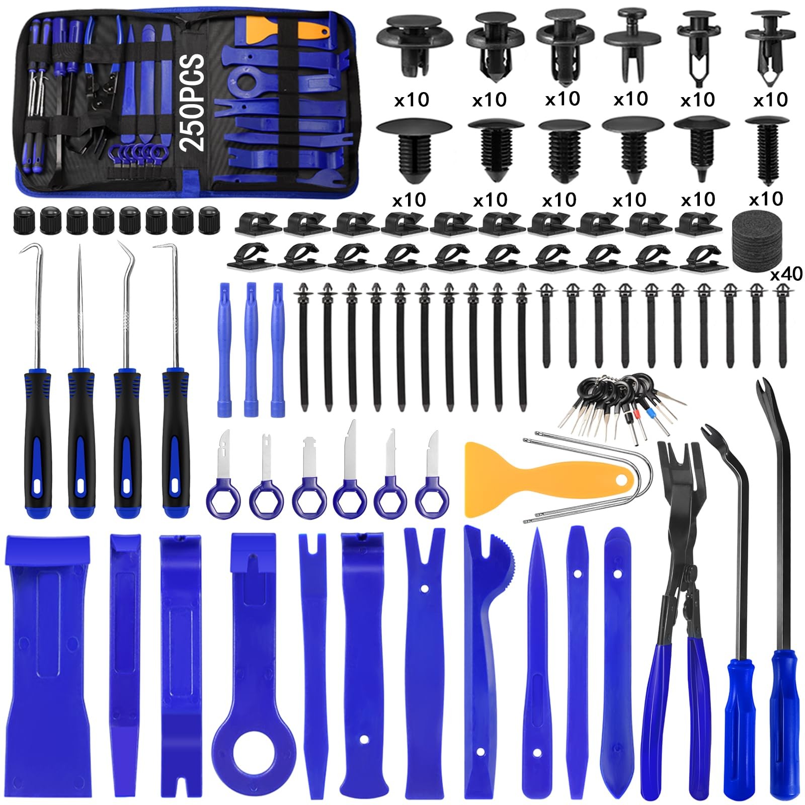 250Pcs Car Trim Removal Tool Set Hand Tools Pry Bar Panel Door Interior Clip Kit