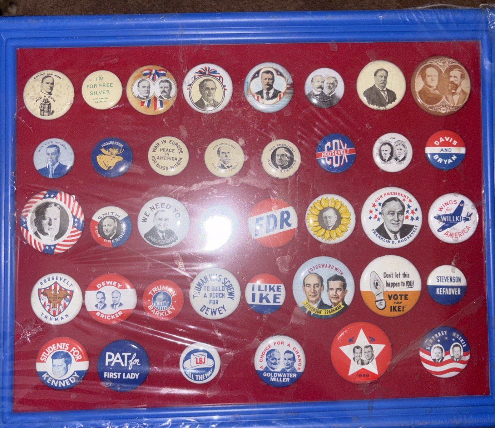 38 Vtg REPOP 1972 LOT Political Pins FDR Teddy Roosevelt Kennedy Button BRANDNEW