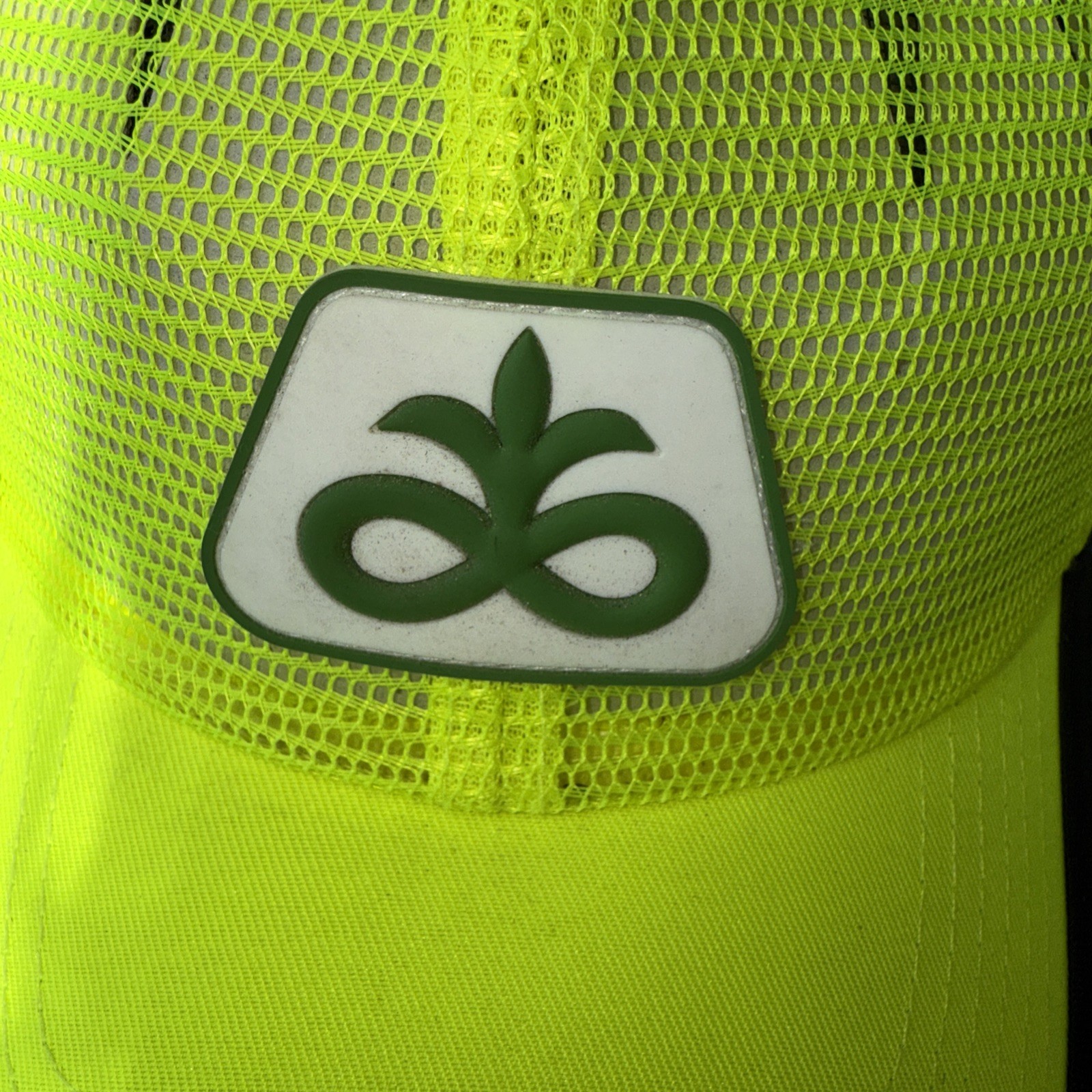 Pioneer Seed Corn Rubber Patch Fluorescent Yellow Hat Cap w Black Mesh Face Mask