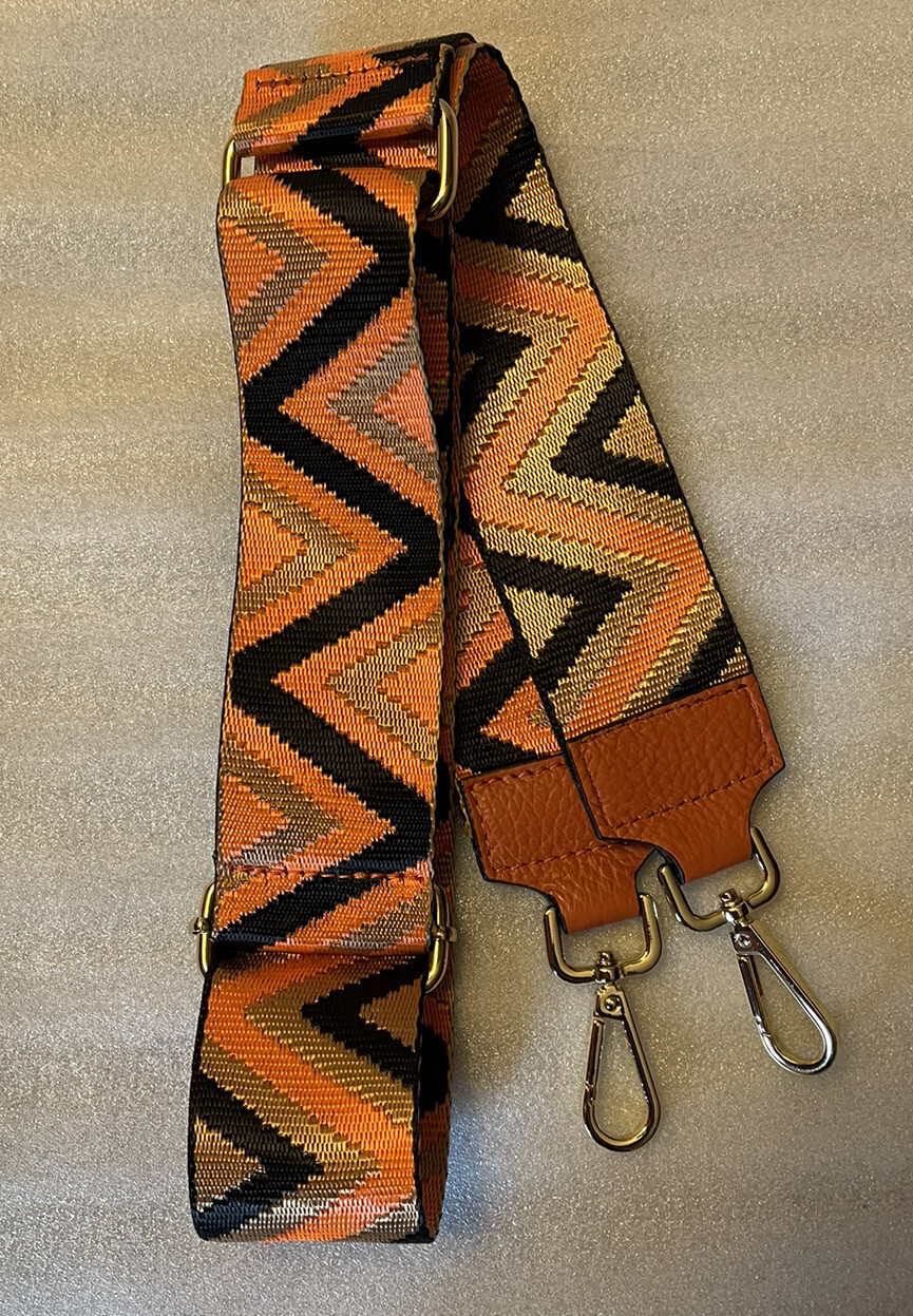 Roberta Firenze Orange Black Gold Tone Adjustable Additional Shoulder Strap