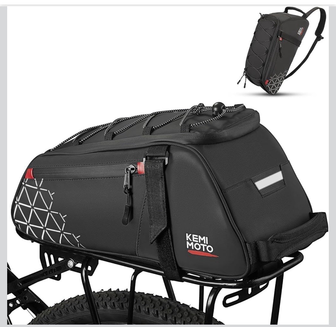 KEMIMOTO Bike Rack Bag 8L Waterproof Rear Trunk Pannier Bicycle Black