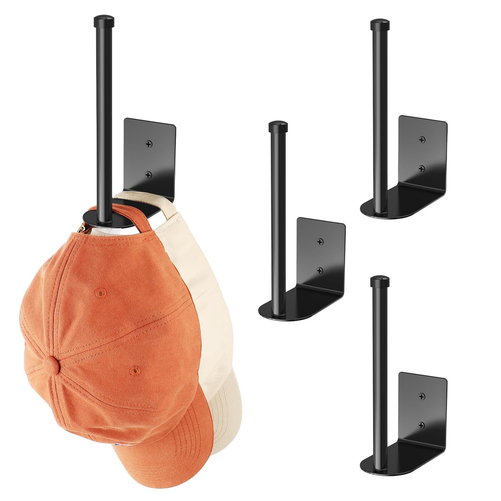 4 Pack Hat Racks for Baseball Caps, Stainless Steel Hat Organizer for Basebal...