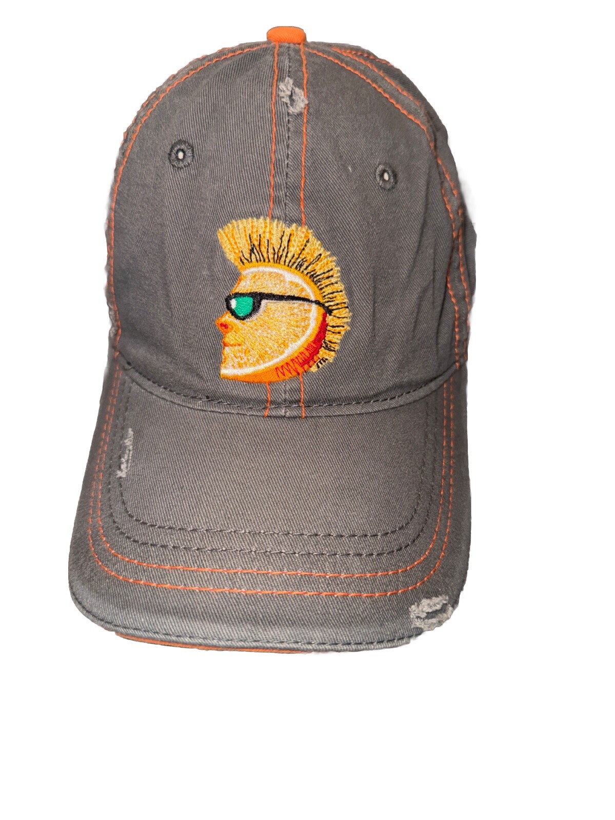 Shock Top Orange Slice Beer Face on Gray Distressed Hat Cap Belgian Strap Buckle