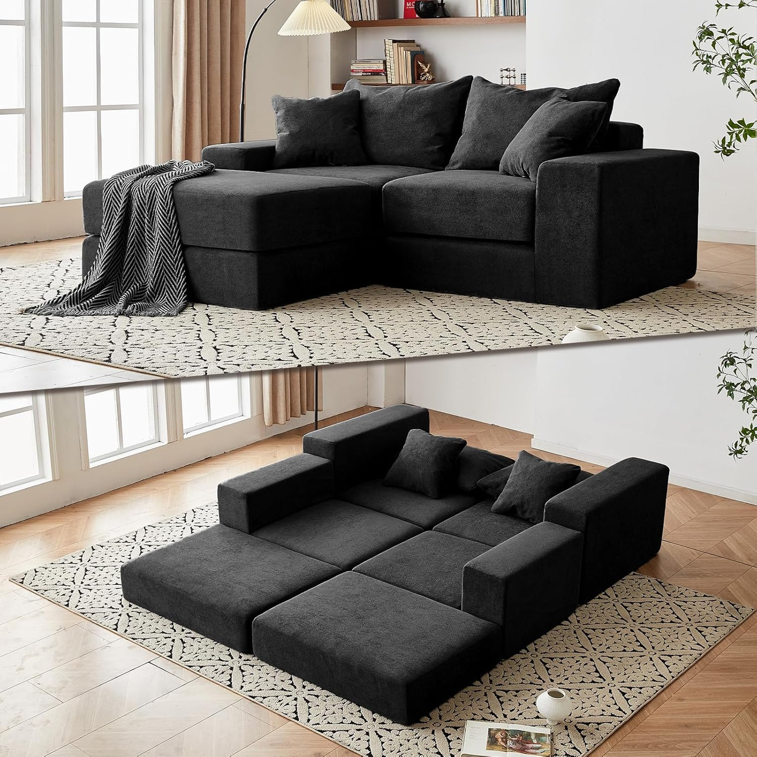 Modular Sectional Loveaeat Cloud Sofa, Boneless Couch with Non Slip Base, Cozy S
