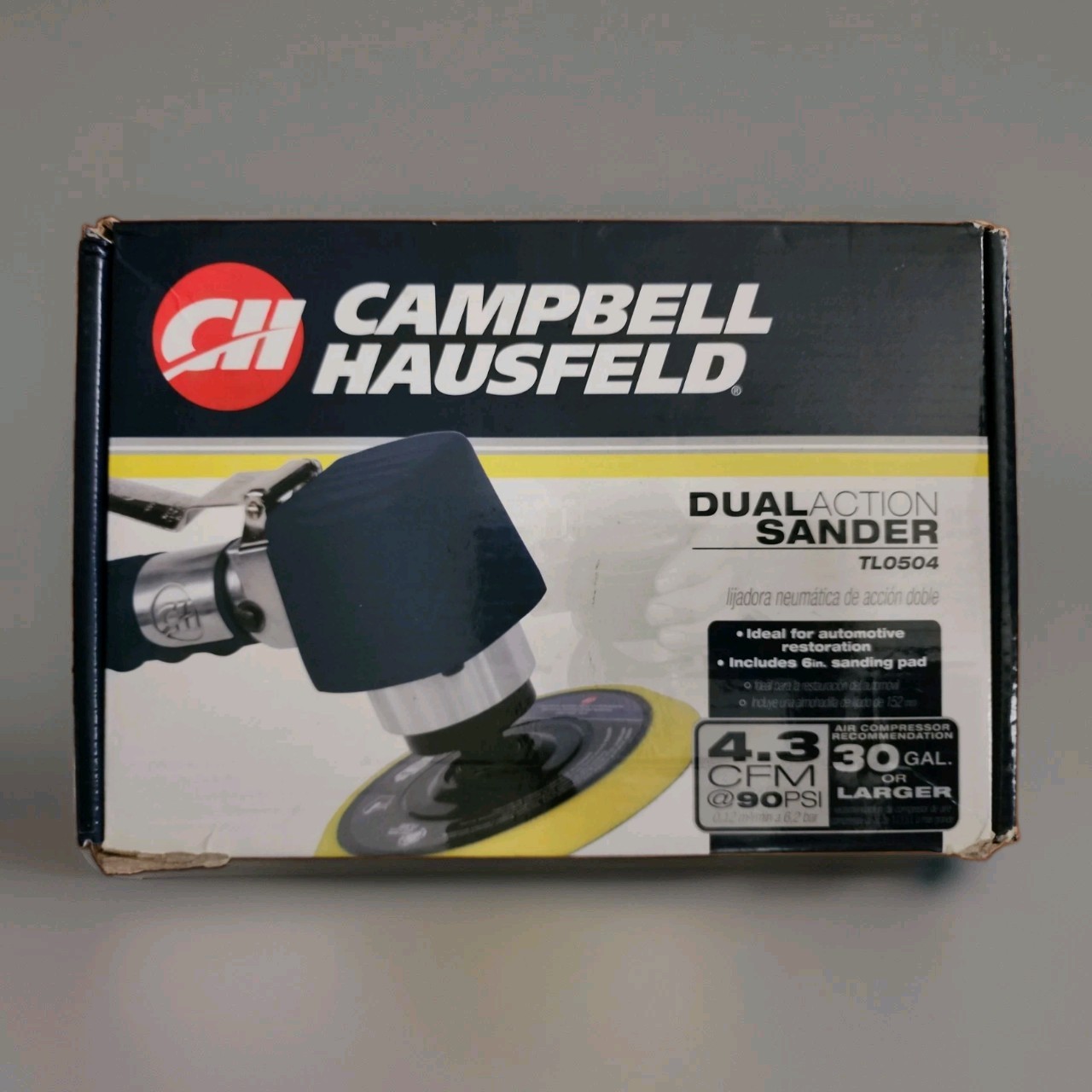 Campbell Hausfeld TL050400AV Dual Action Air Sander 6 In Pad 10000 RPM Pneumatic