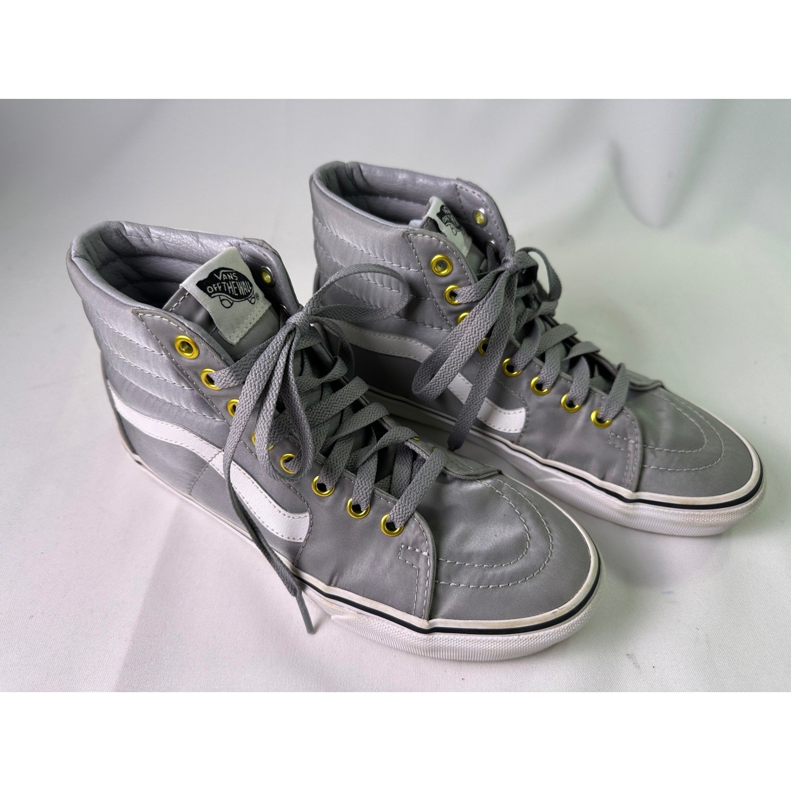Vans Sk8-Hi High Top Skate Shoes Grey Gold Eyelets Sneaker Men 6.5 Women 8