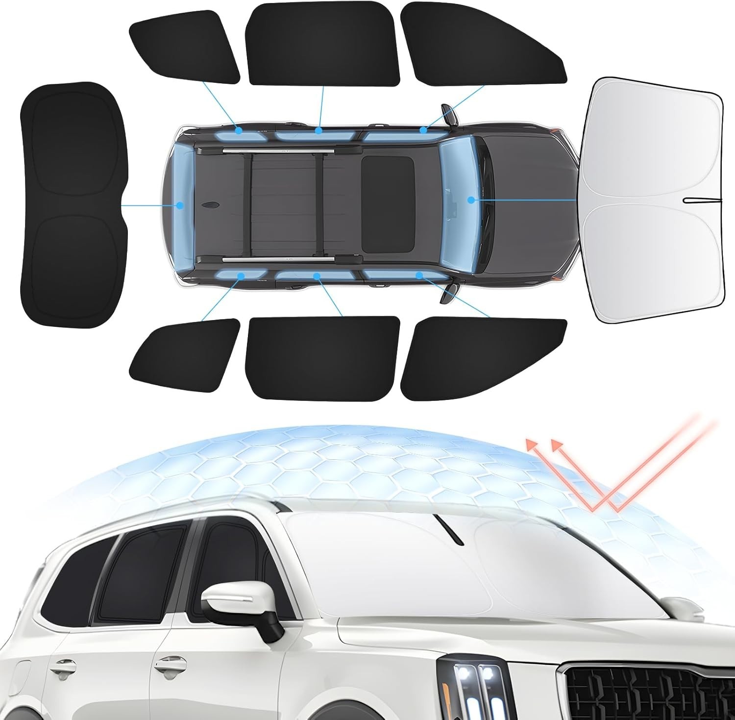 8PCS Windshield Sun Shade Kit for Kia Telluride 2020-2025 Full Priv... Fast Ship