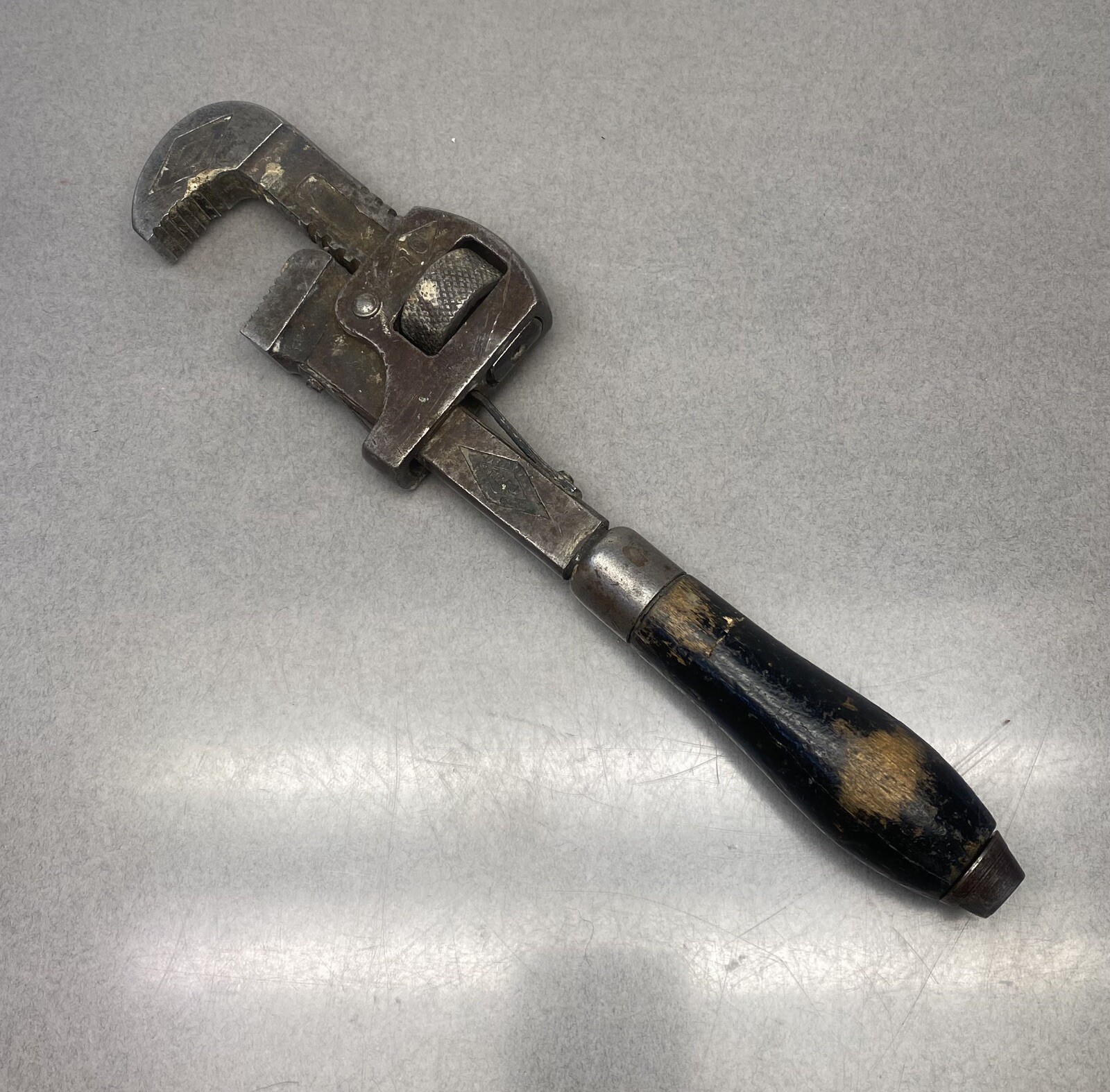 Vintage 10" Pipe Wrench Wood Handle Walworth MFG Co. Boston