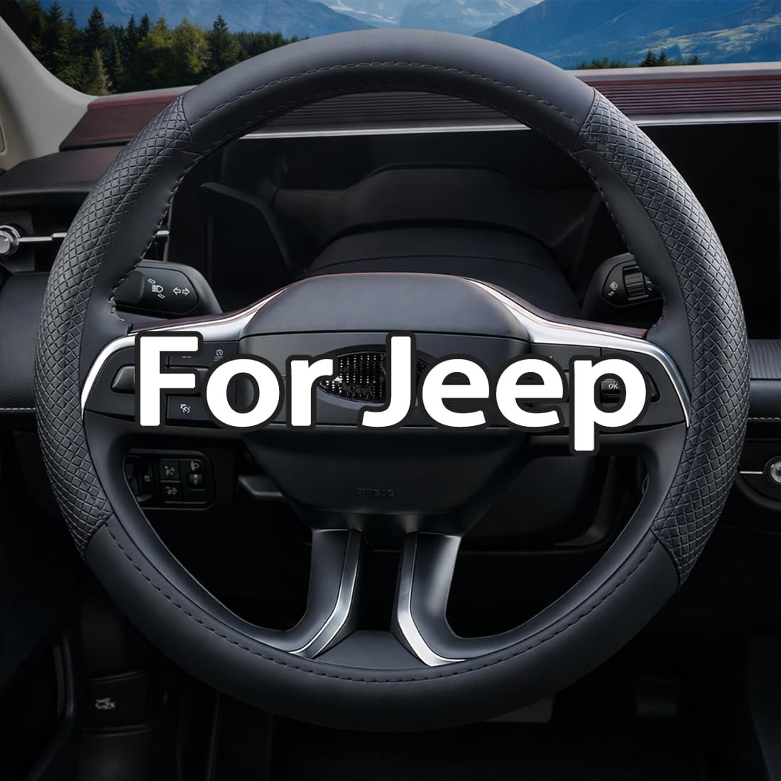 38cm 15 "Nappa leather steering wheel cover for 2000-2023 Jeep Black