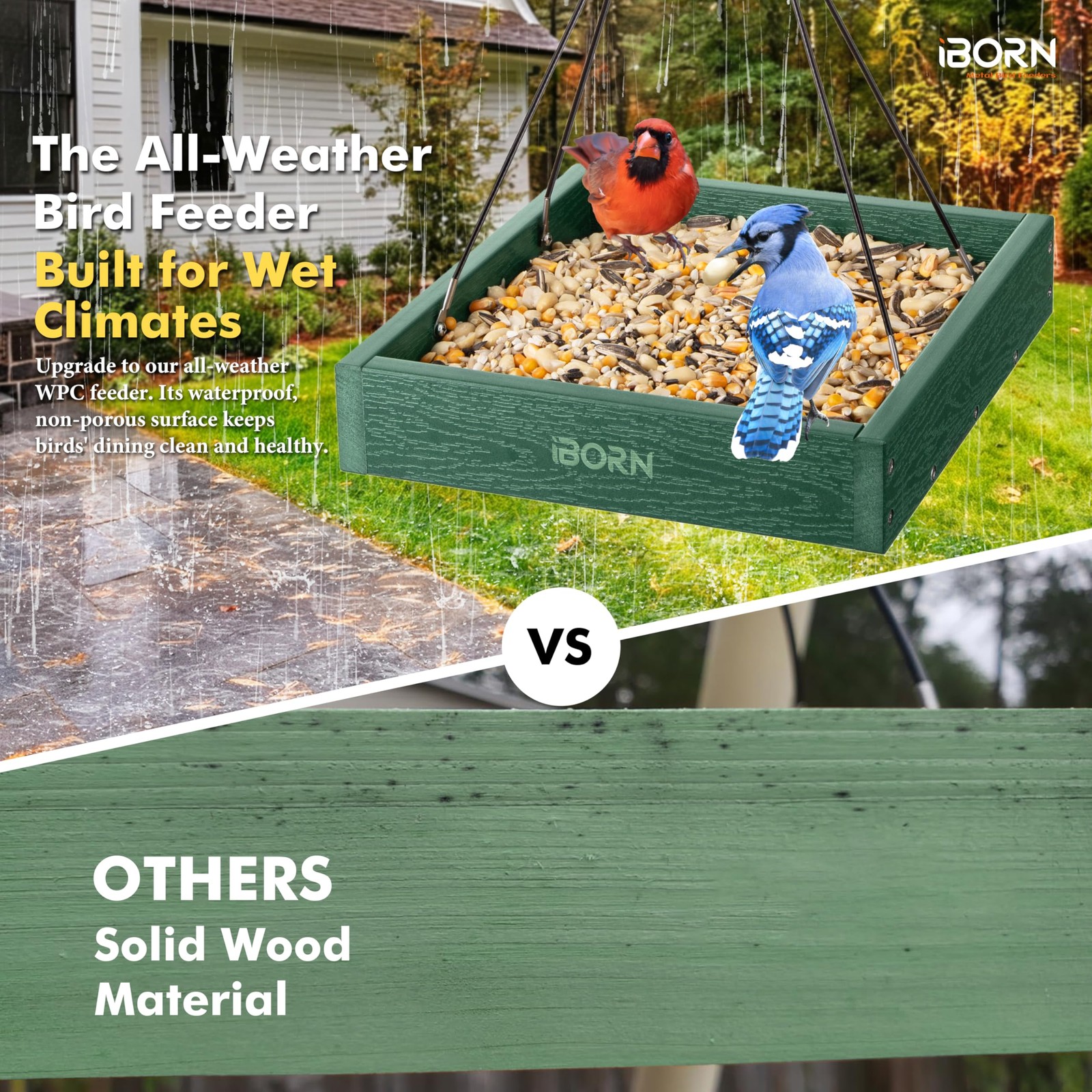 iBorn Platform Bird Feeder Tray Feeders for Green,Replaceable Mesh