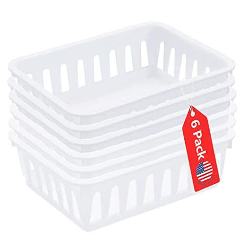 Mini Plastic Baskets for Organizing, White Drawer/Closet Storage Tray, Size 6