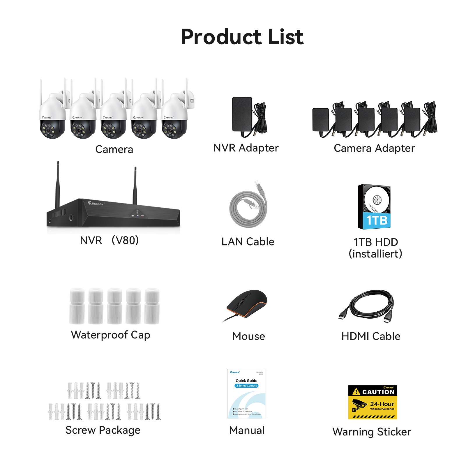 Jennov 5MP Wireless Security Camera System Infrared Night Vision IP66 1TB HDD