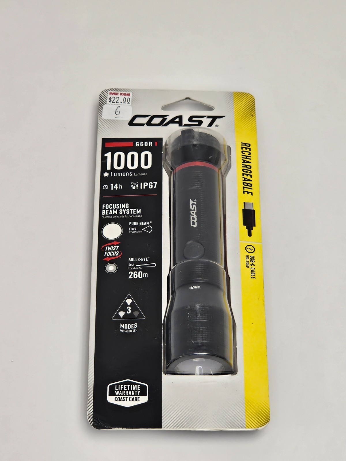 Coast G60R Rechargeable LED Flashlight 1000 Lumens USB-C IP67 New