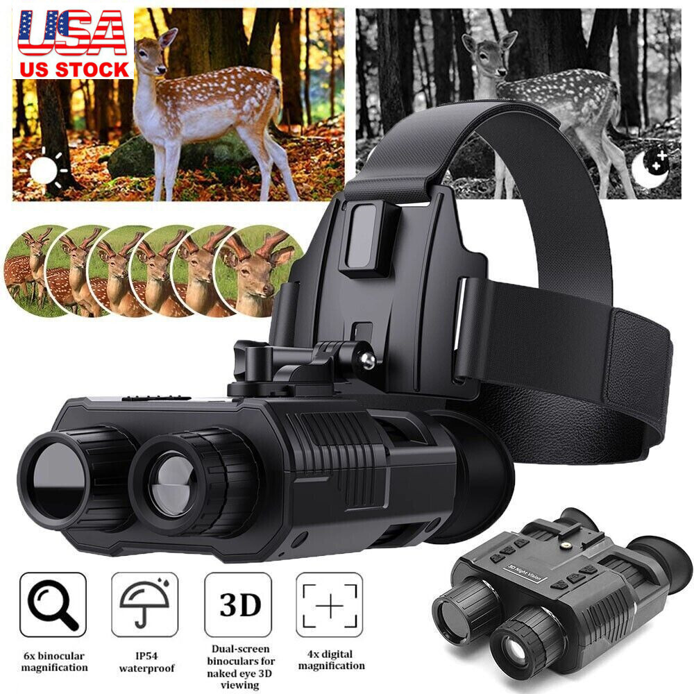 HD Night Vision Goggles Binoculars Digital IR Head Mounted Hunting Rechargeable