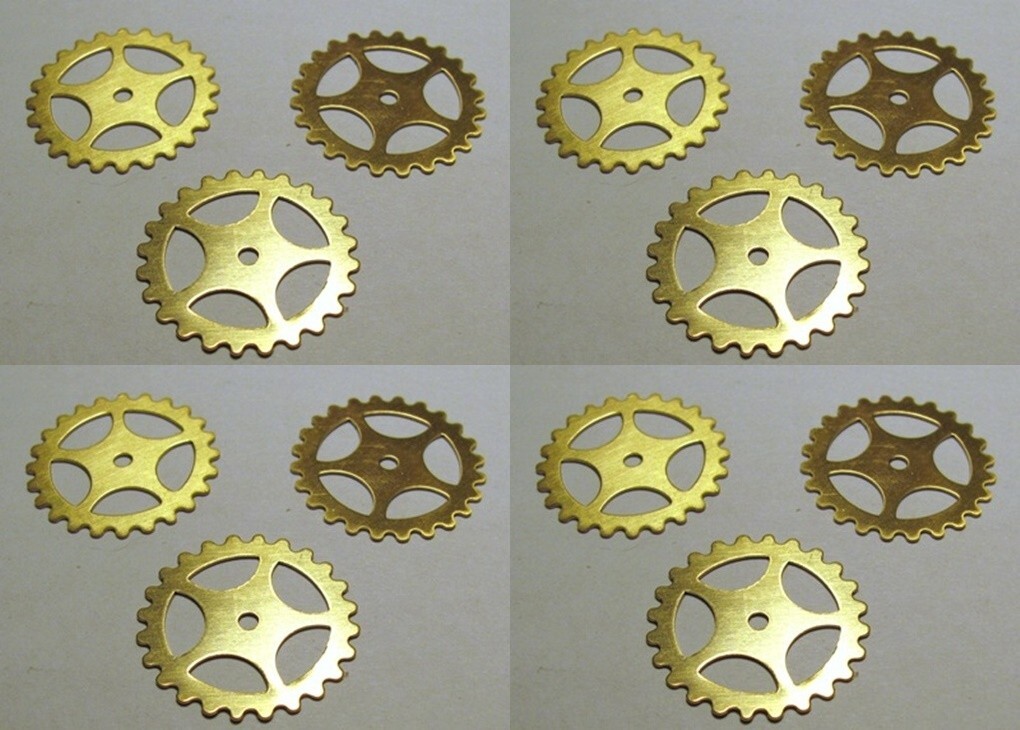 Lot 12 Solid BRASS Watch GEARS~ 25mm/1" ~ SteamPunk ~ Open Sprocket  USA-Made