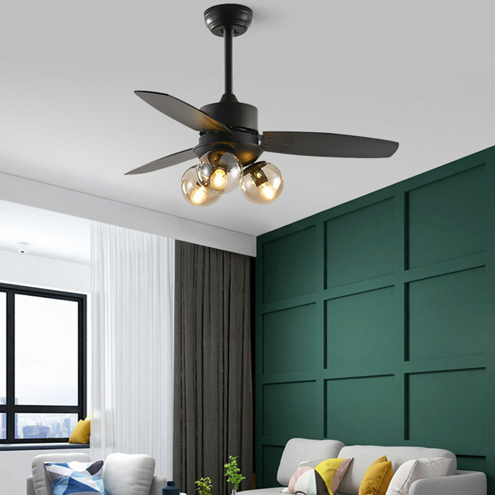 42" Vintage Ceiling Fan w/Light Industrial Farmhouse Chandelier Lighting 3-Light