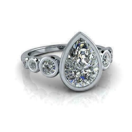Pear Cut Lab-Created 3.10 CT Diamond Engagement Ring Set 925 Sterling Silver