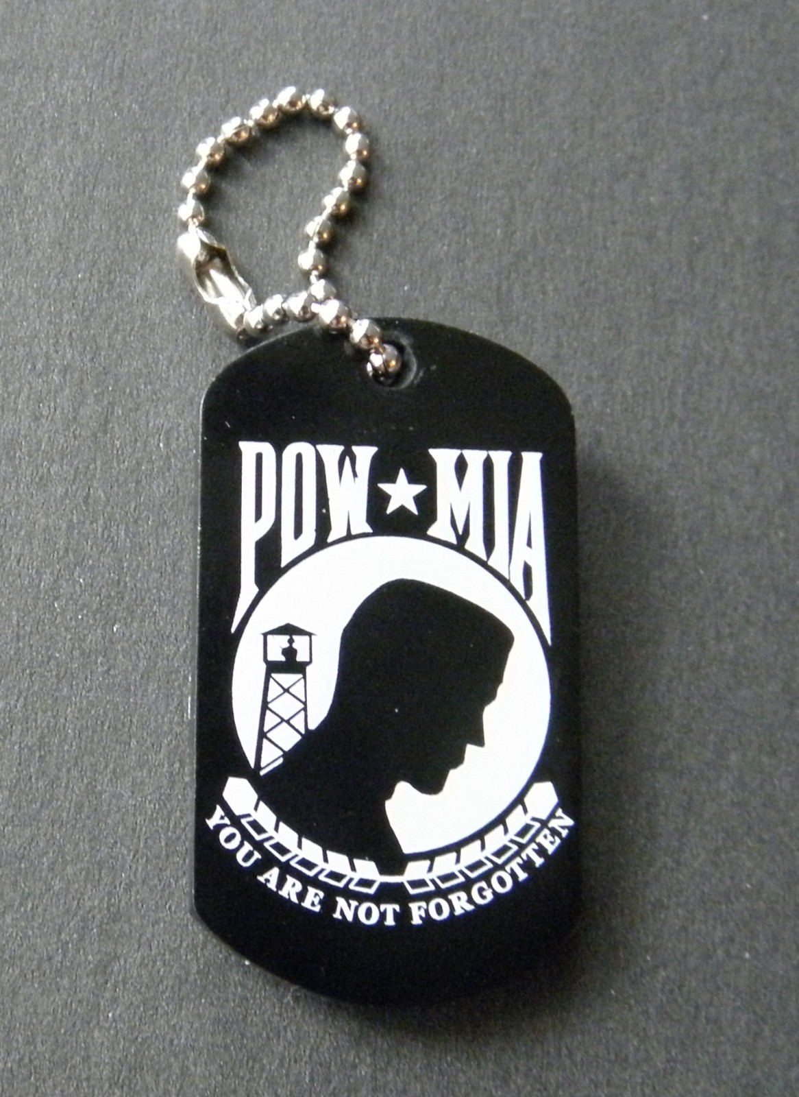 POW MIA USA DOG TAG LAPEL PIN BADGE 1.25 INCHES WITH SMALL CHAIN