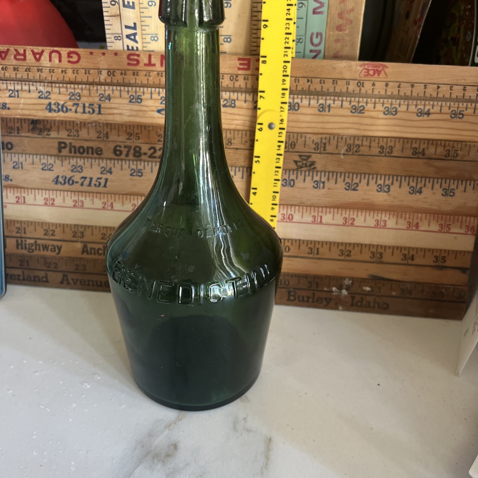 Vtg Green French Benedictine Liquer Bottle