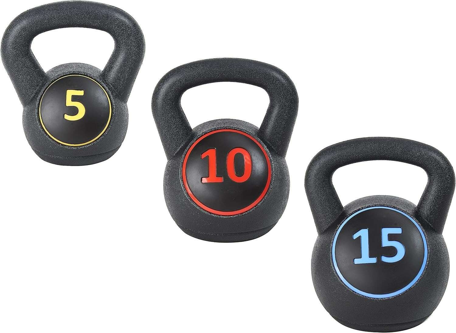 3-Pieces Wide Grip Kettlebell Exercise Fitness Weight Set, 5lb, 10lb, and 15lb