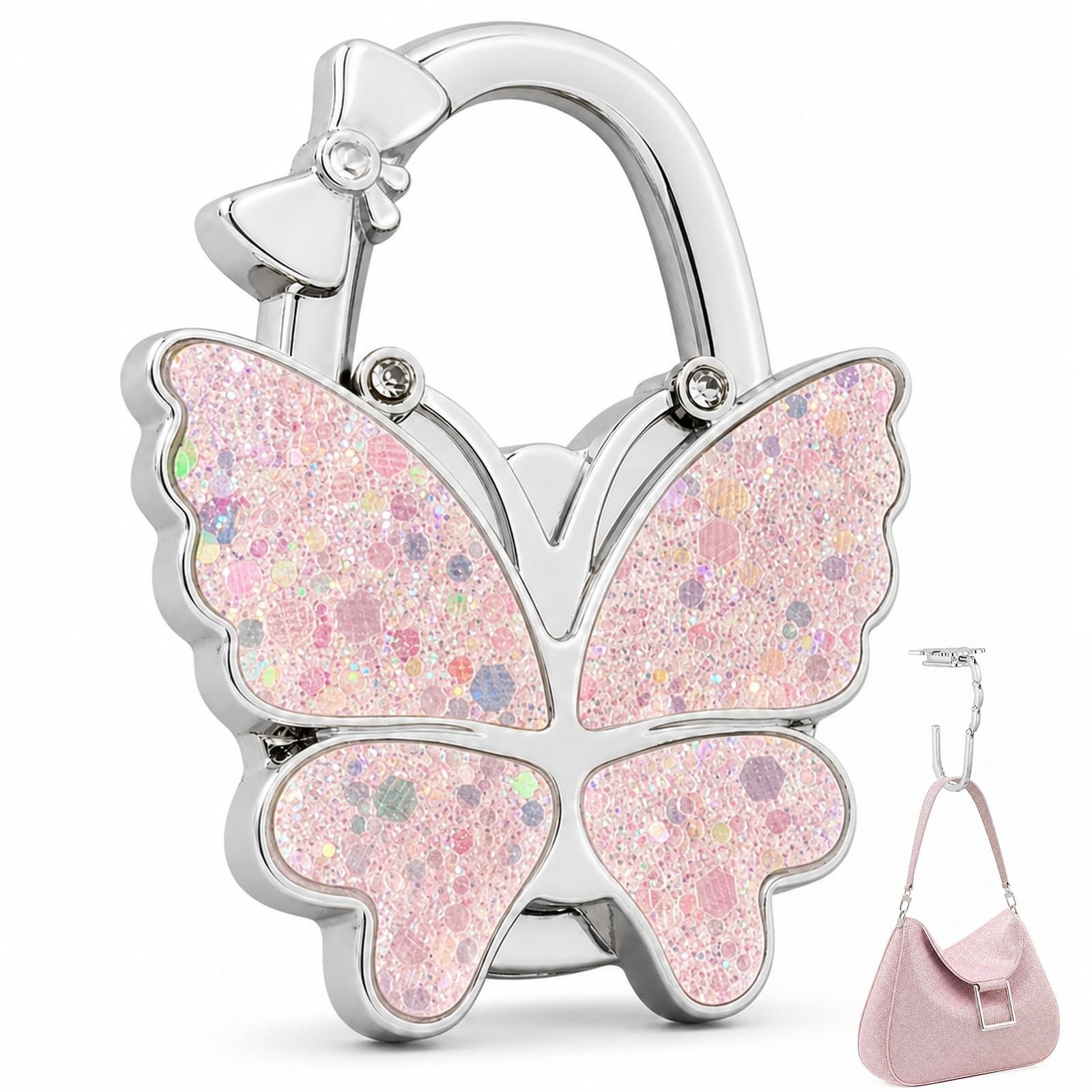 1-Pack Butterfly Purse Hanger for Table, Foldable Handbag Hook with Glitter F...