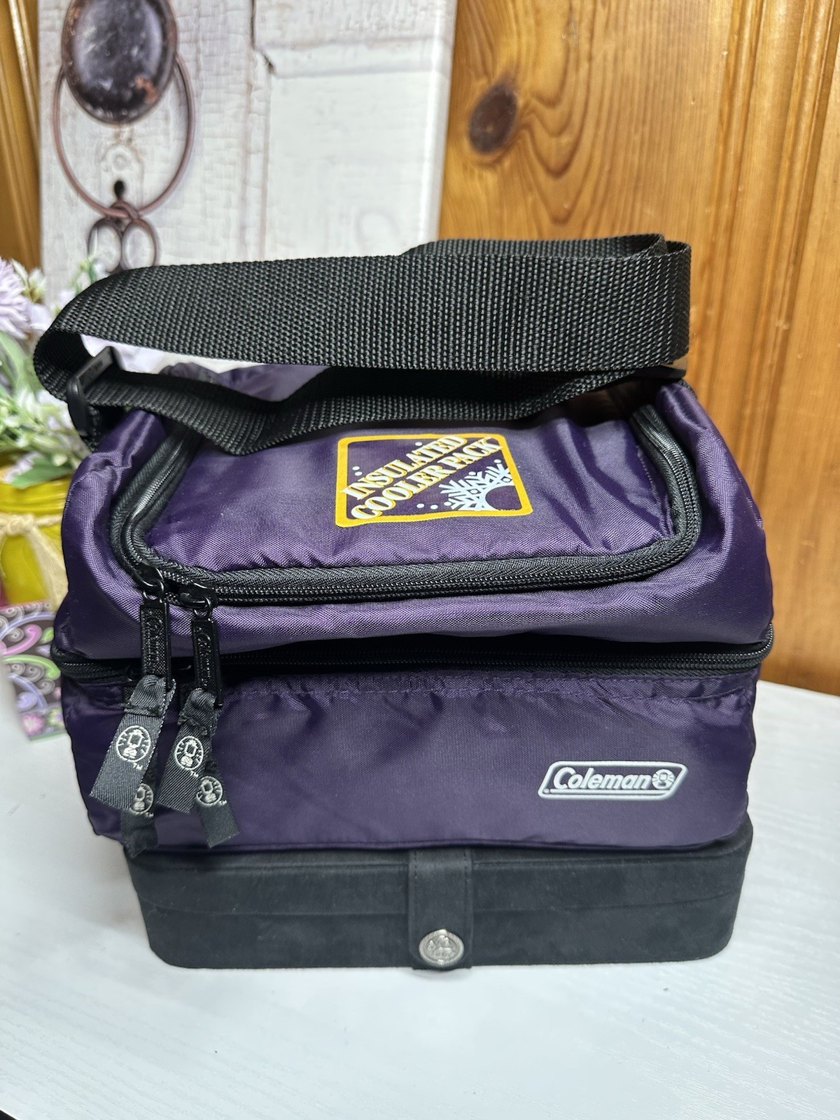 Coleman Insulated Cooler Bag Soft-Sided Zip Purple/Black Shoulder Strap