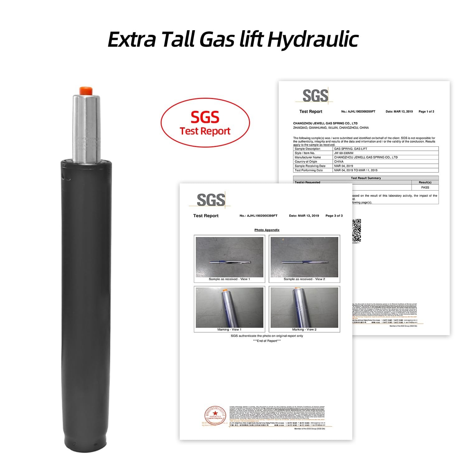 Reliable 8-inch Stroke Gas Lift Cylinder for Gaming & Office Chairs - 450 lbs