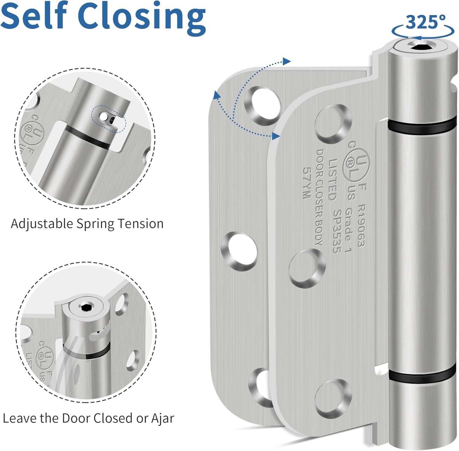 4 Pack 3.5 Inch Spring Loaded Self Closing Door Hinges with 5/8" Radius Corners